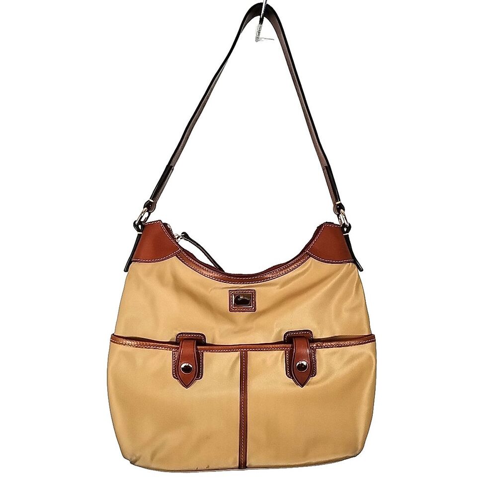 Dooney & Bourke Tan Shoulder Bag Pockets Zip Handbag Purse - Picture 1 of 10